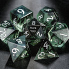 Smoky Dark Olive F Word DnD D&D Dice Set - CrystalMaggie