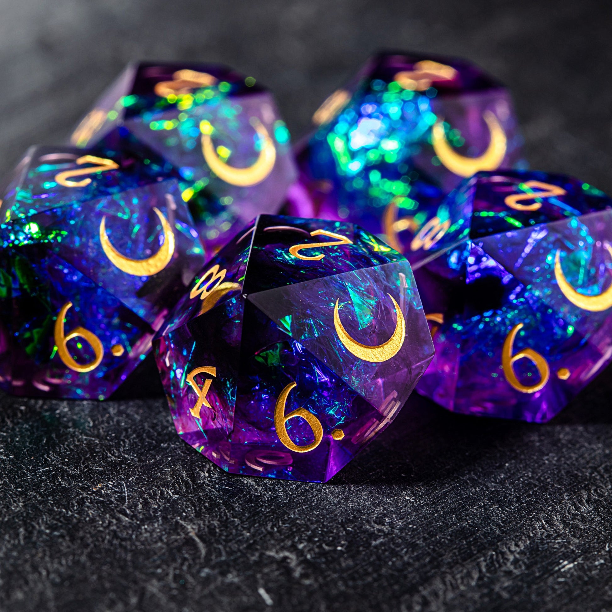 Purple Glitter Galaxy  Dice Vampire Dice Set 10 D10s - CrystalMaggie