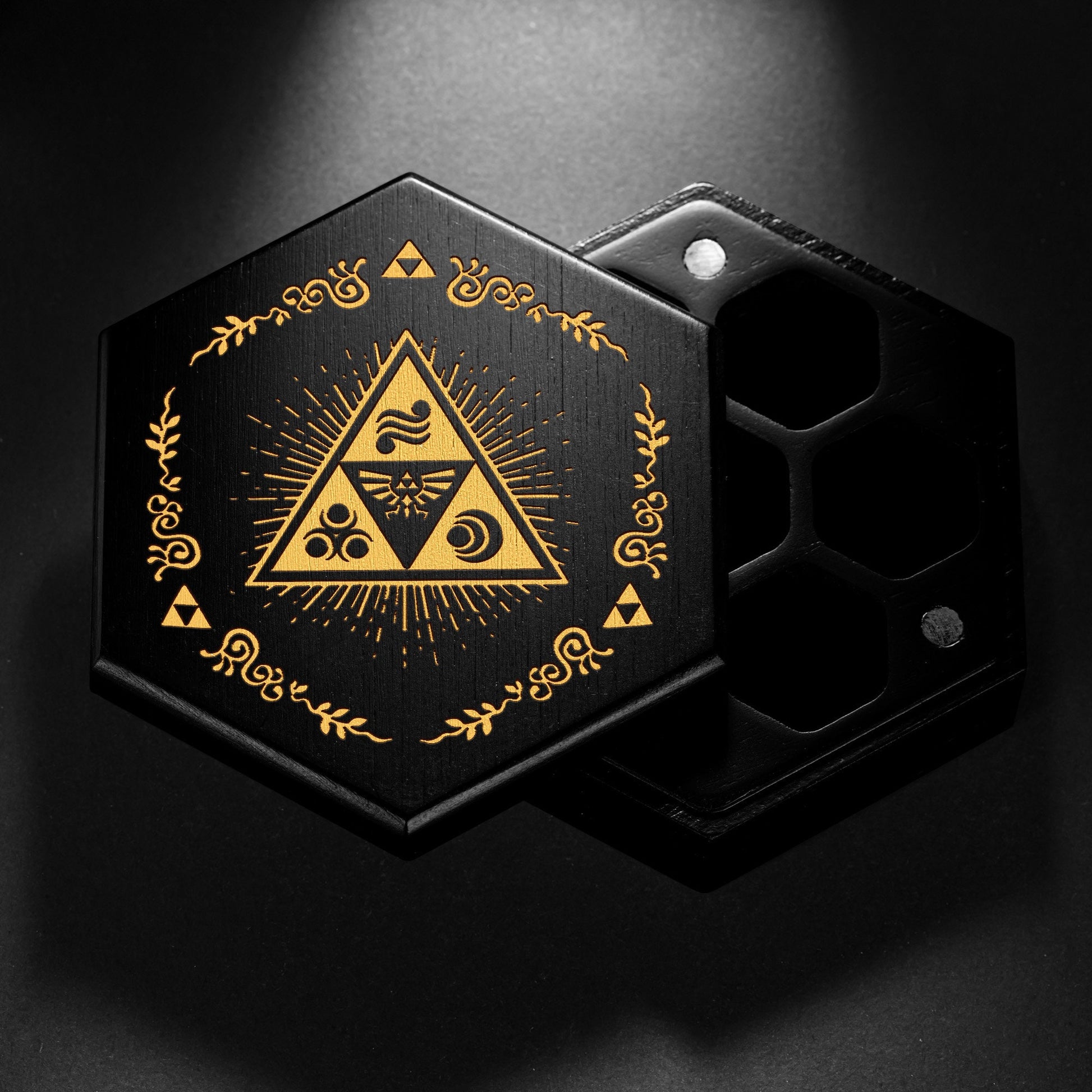 Black Wood Zelda Motif DnD D&D Dice Box - CrystalMaggie