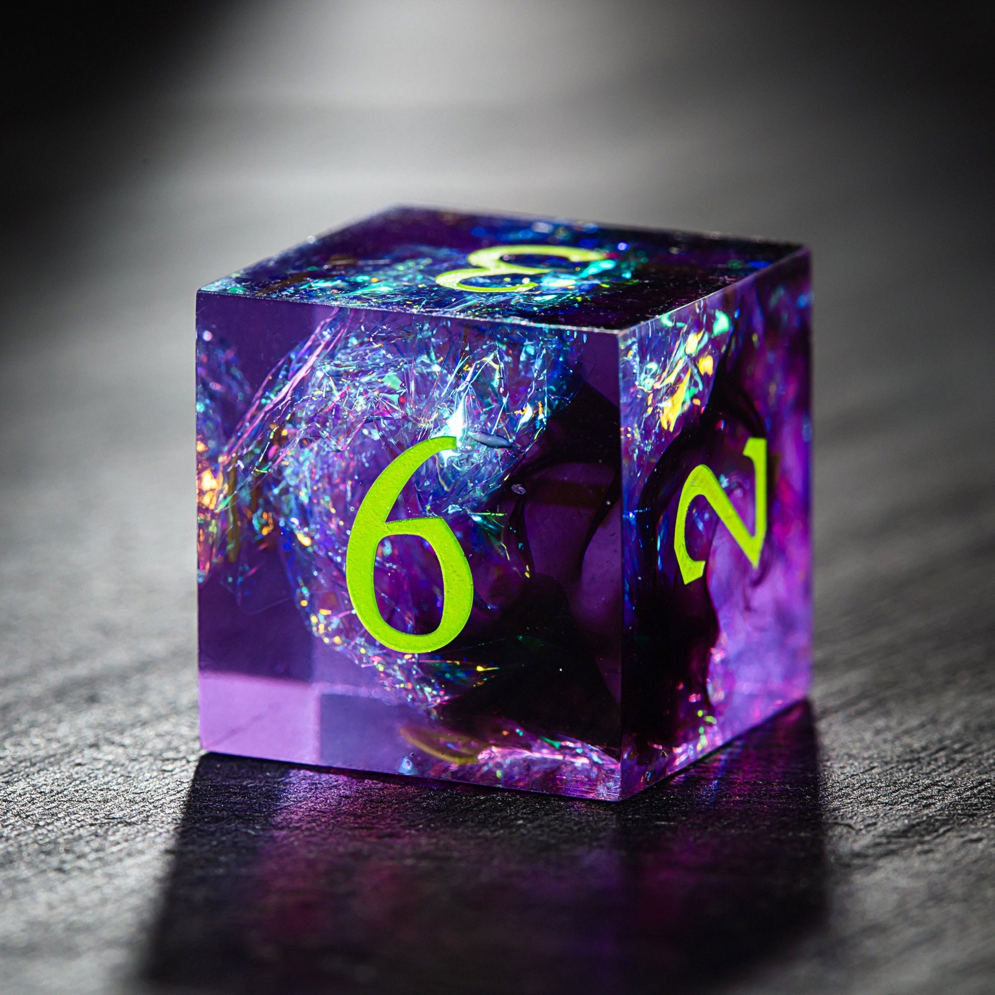 Purple Glitter Galaxy Dice Moth DnD D&D Dice Set - CrystalMaggie