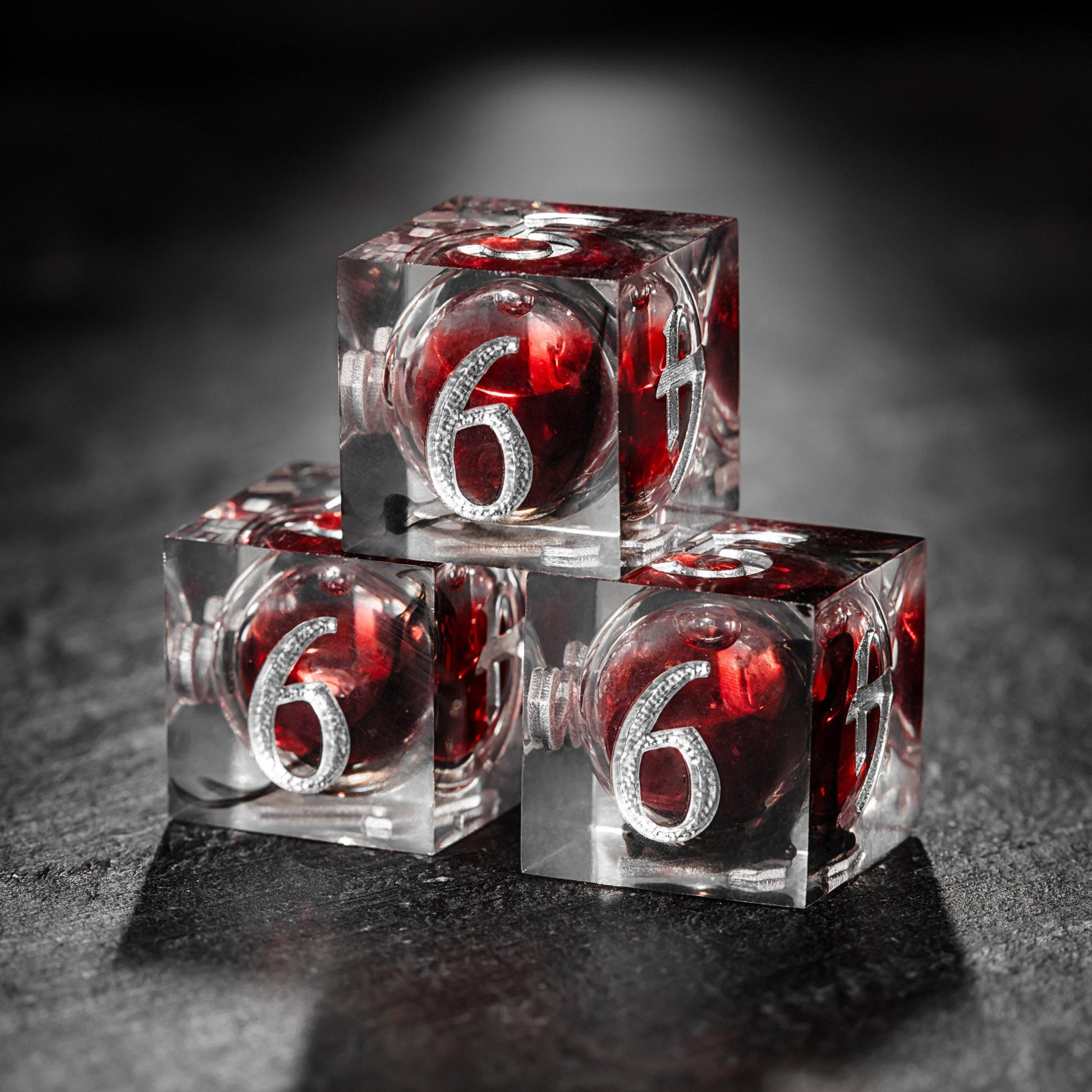 Blood Red Liquid Core Dice Bat DnD D&D Dice Set - CrystalMaggie