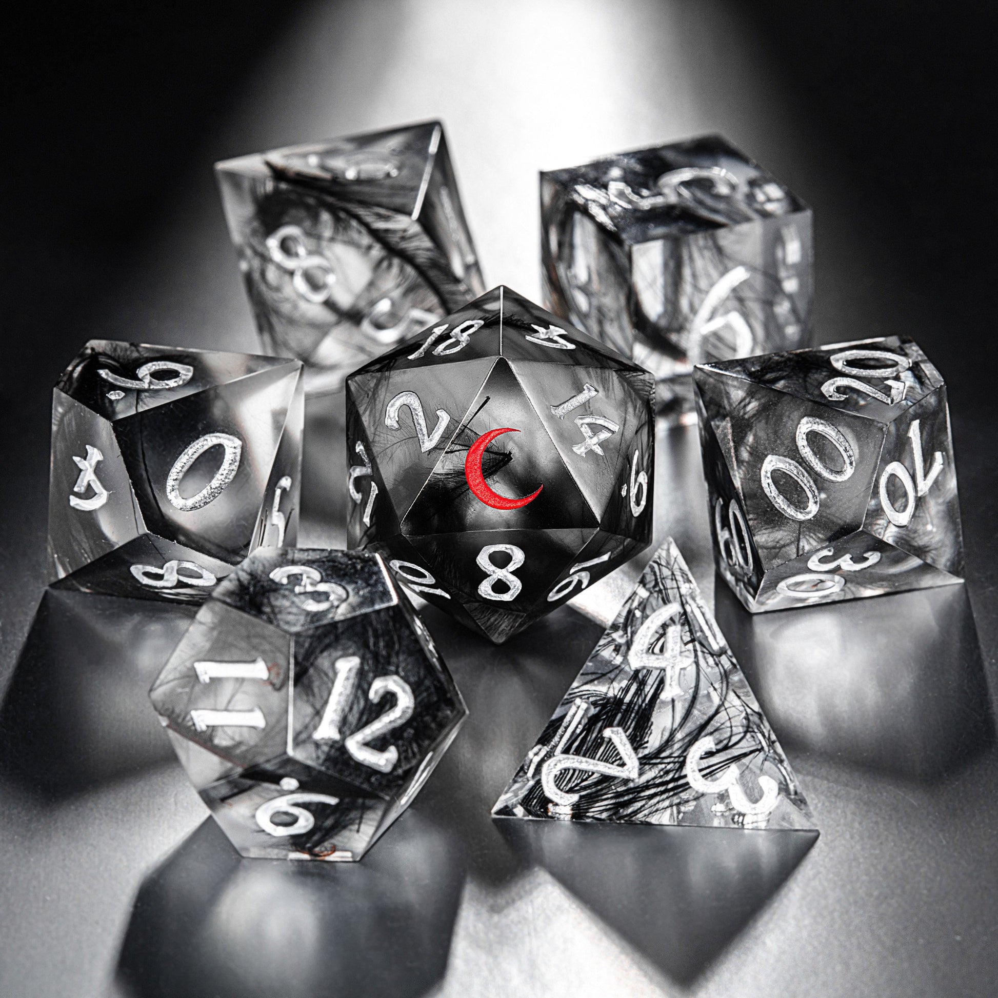 Black Feather Red Moon DnD D&D Dice Set - CrystalMaggie