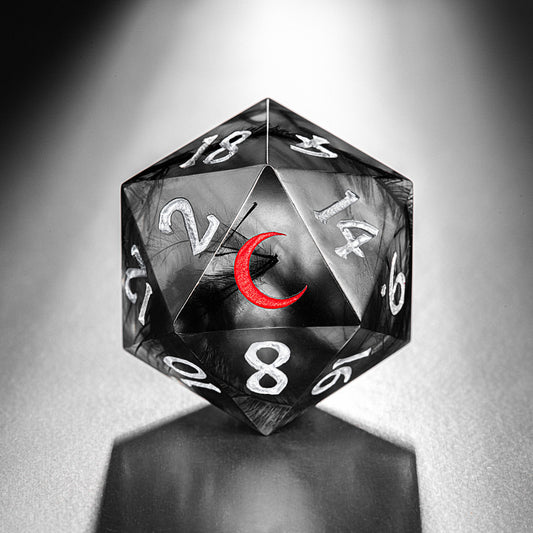 Black Feather Red Moon DnD D&D Dice Set - CrystalMaggie