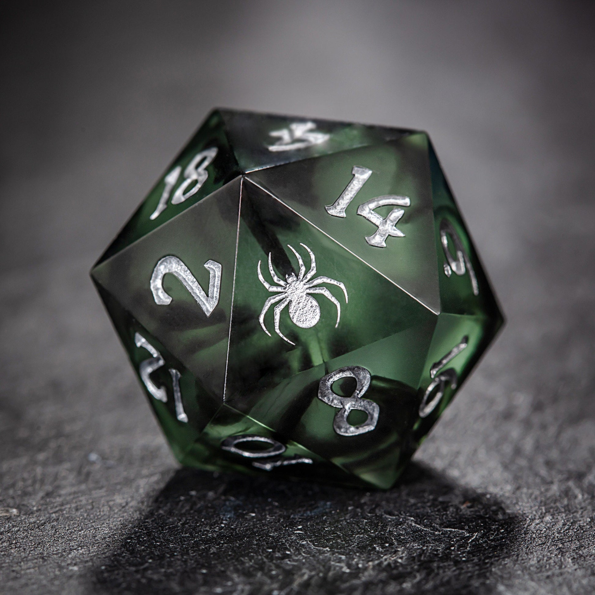 Smoky Dark Olive Spider DnD D&D Dice Set - CrystalMaggie