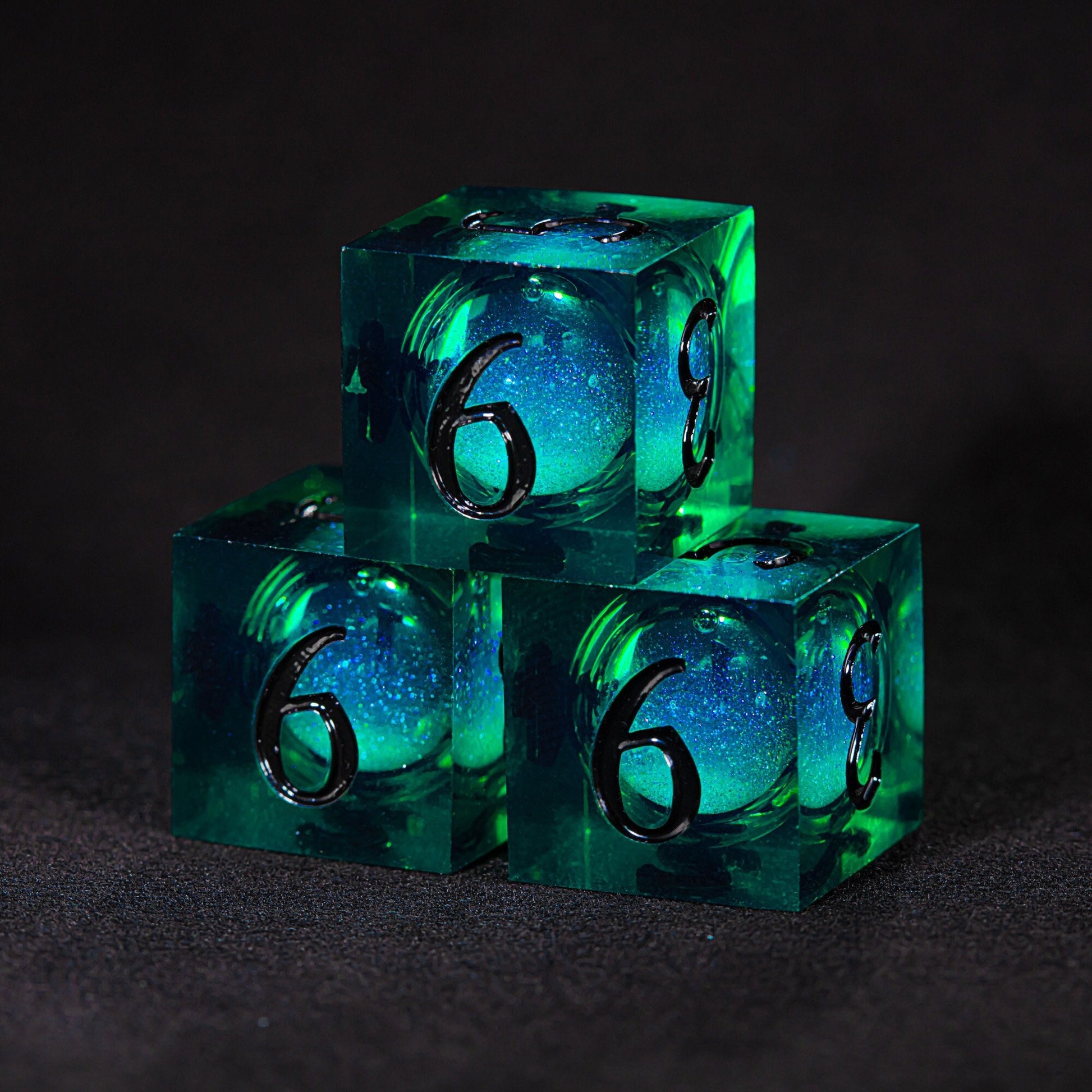 Green Liquid Core Galaxy Dice Supernatural Anti-possession DnD D&D Dice Set - CrystalMaggie