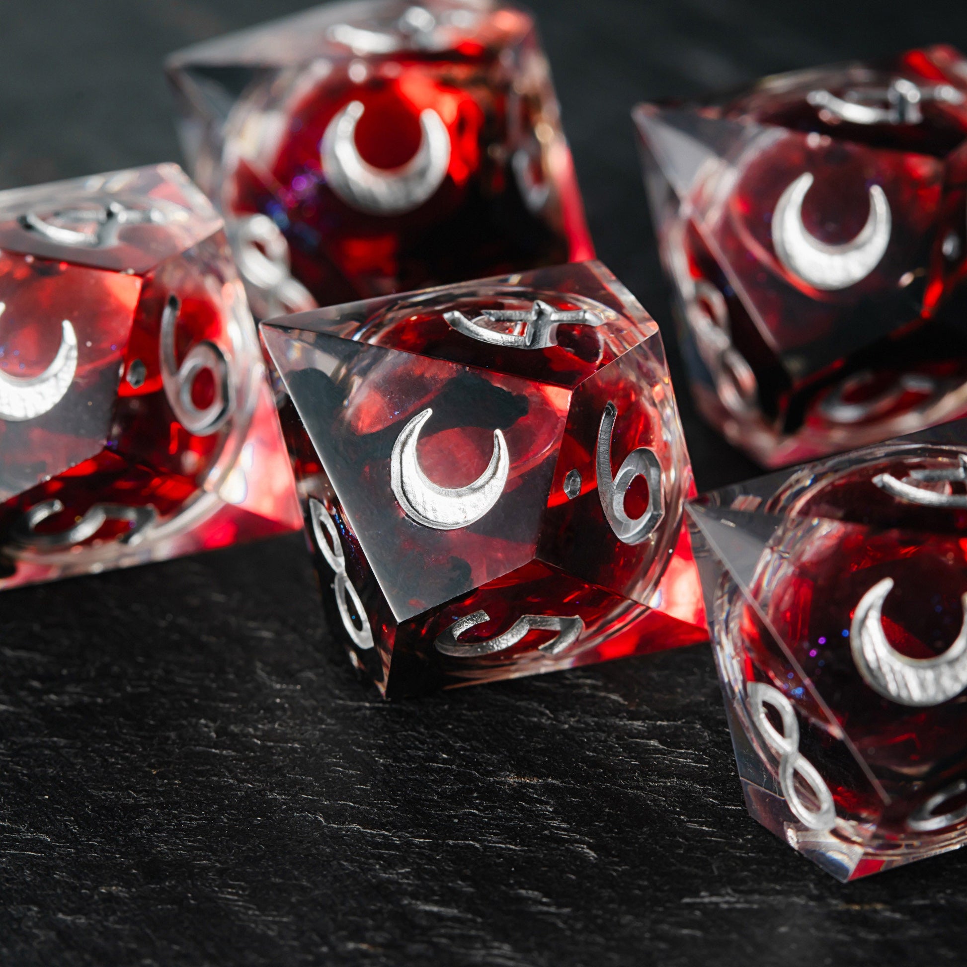 Blood Red Liquid Core Moon Vampire Dice Set 10 D10s - CrystalMaggie