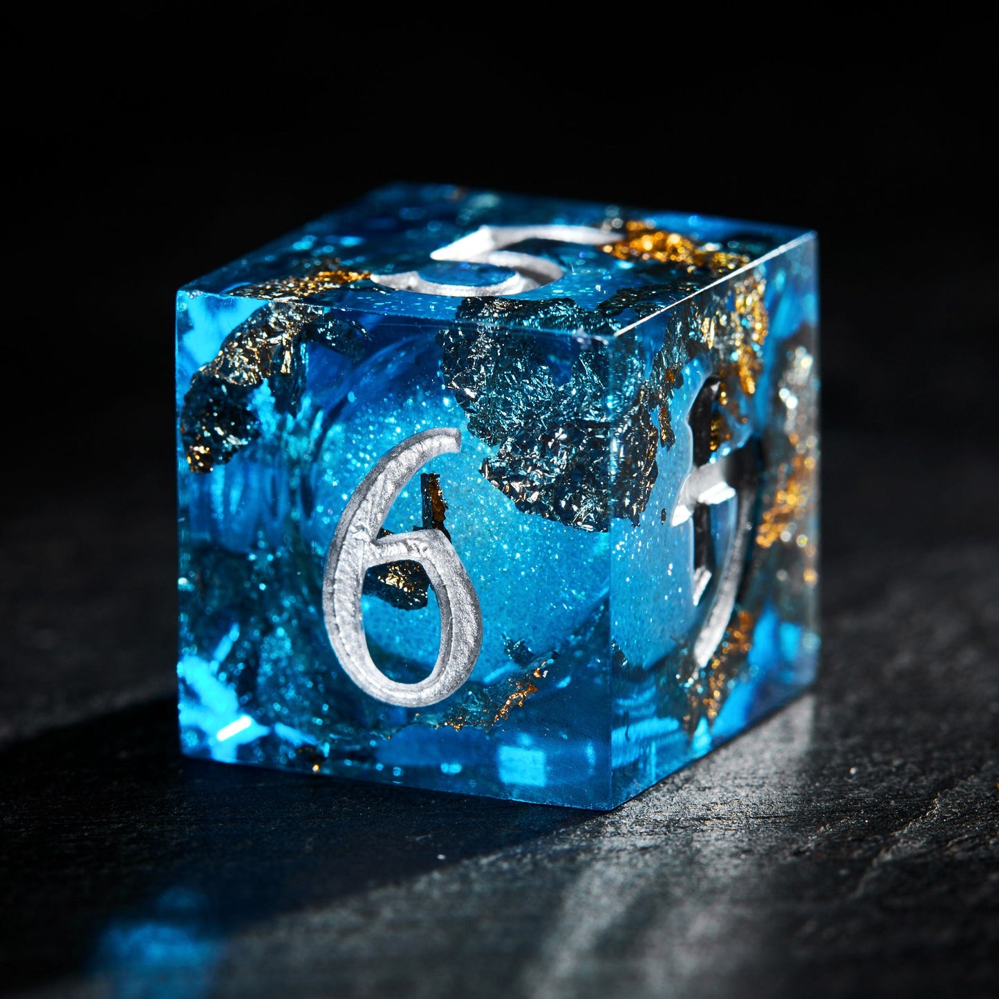 Blue Glitter Liquid Core DnD D&D Dice Set