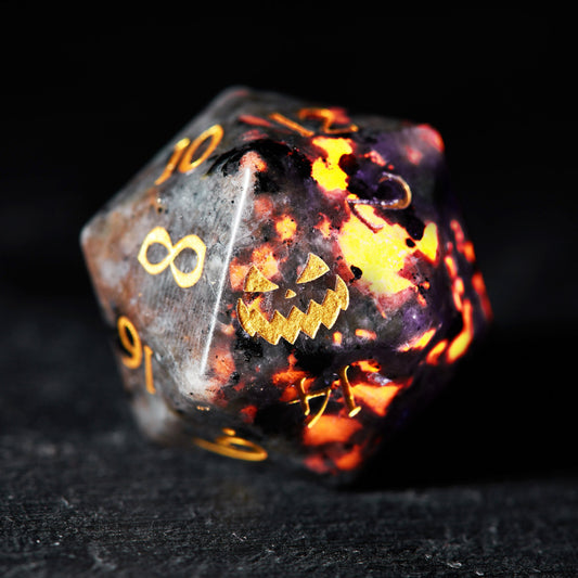 Yooperlite Gemstone Halloween Pumpkin DnD D&D Dice Set