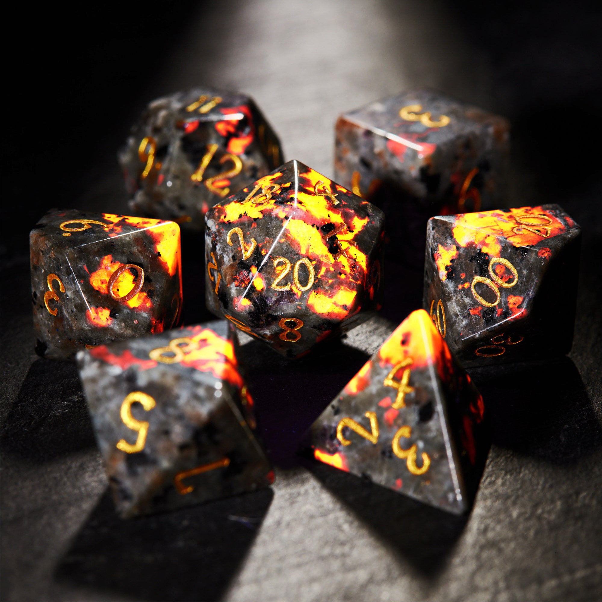 Yooperlite UV Reactive Gemstone DnD D&D Dice Set